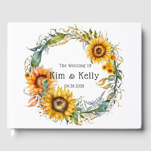 Beautiful Fall Sunflowers Airy Wreath Wedding  Guest Book