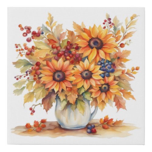 Beautiful Fall Sunflowers and Berries Bouquet  Faux Canvas Print
