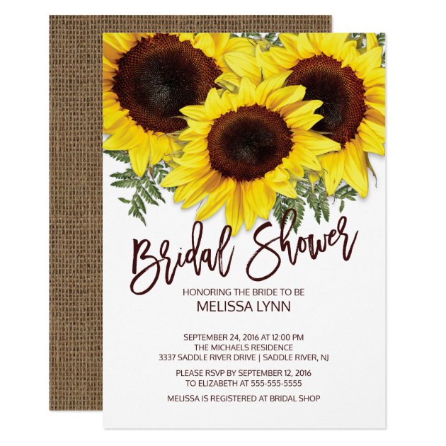 Beautiful Fall Sunflowers Bridal Shower Invite