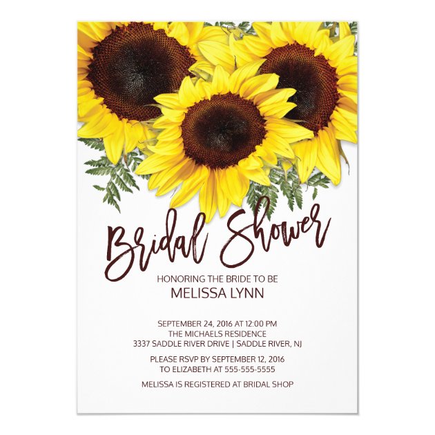 Beautiful Fall Sunflowers Bridal Shower Invite