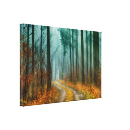 Beautiful Fall Wooded Forest with Dirt Road Canvas Print