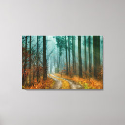 Beautiful Fall Wooded Forest with Dirt Road Canvas Print
