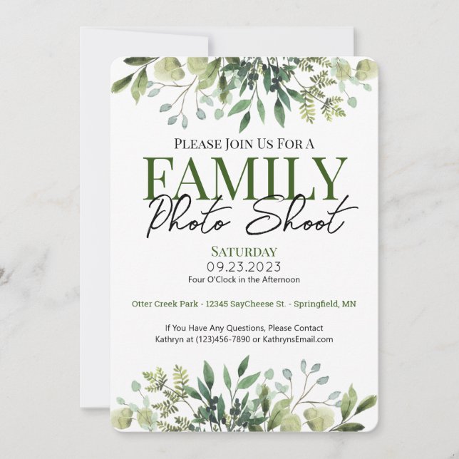 Beautiful Family Photo Shoot Invitation (Front)