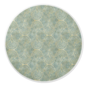 Beautiful ,fan,art deco, pattern,green colors,gre ceramic knob