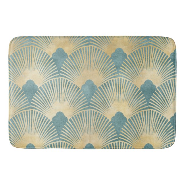 Beautiful fan pattern,teal gold,Art Deco pattern,c Bath Mat (Front)