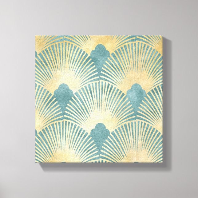 Beautiful fan pattern,teal gold,Art Deco pattern,c Canvas Print (Front)