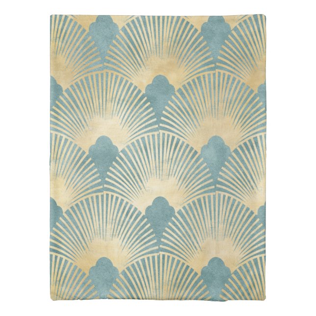 Beautiful fan pattern,teal gold,Art Deco pattern,c Duvet Cover (Back)