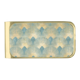 Beautiful fan pattern,teal gold,Art Deco pattern,c Gold Finish Money Clip