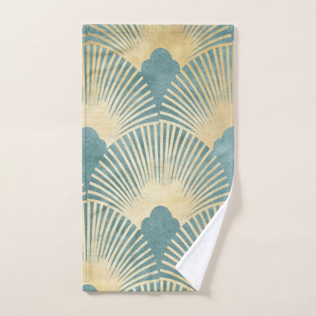Beautiful fan pattern,teal gold,Art Deco pattern,c Hand Towel (Hand Towel)