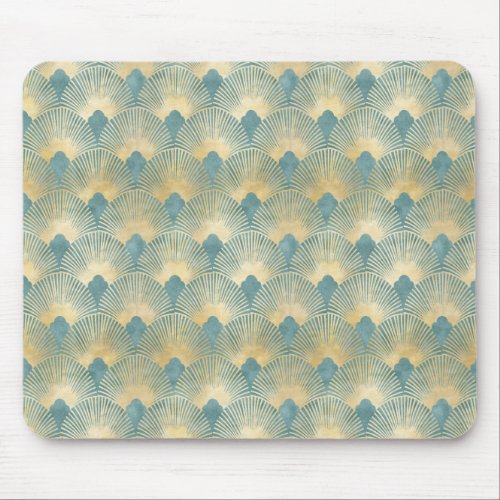 Beautiful fan patternteal goldArt Deco patternc Mouse Pad