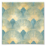 Beautiful fan pattern,teal gold,Art Deco pattern,c Photo Print