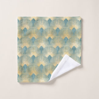 Beautiful fan pattern,teal gold,Art Deco pattern,c Wash Cloth