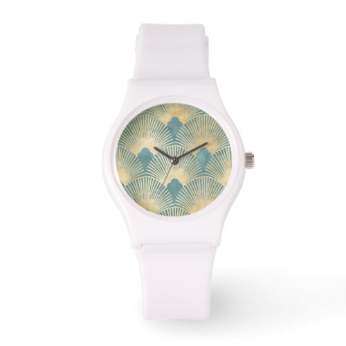 Beautiful fan patternteal goldArt Deco patternc Watch