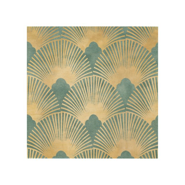 Beautiful fan pattern,teal gold,Art Deco pattern,c Wood Wall Art (Front)
