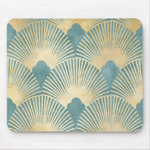 Beautiful fan patternteal goldArt Deco pattern Mouse Pad