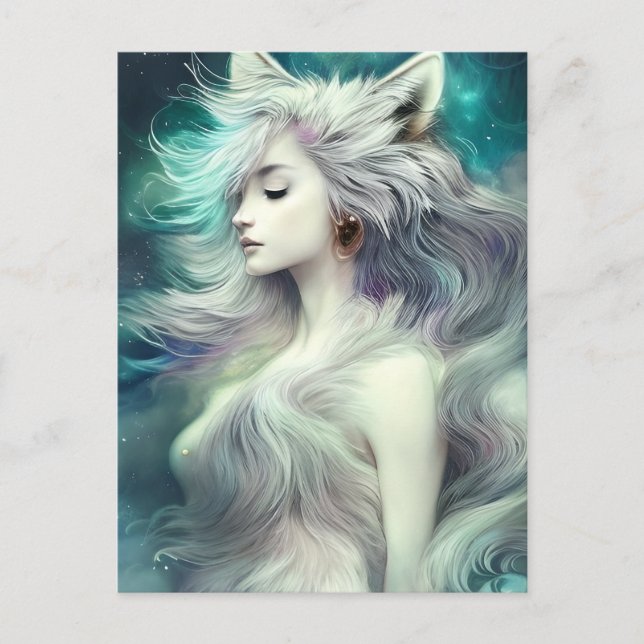 Beautiful Fantastical Wolf Animal Graphic Postcard (Front)