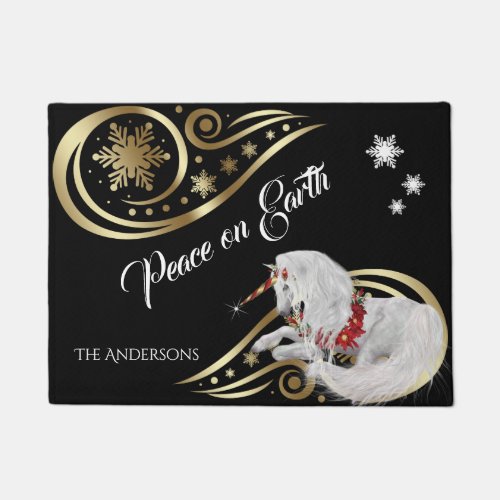 Beautiful Fantasy Christmas Unicorn Doormat