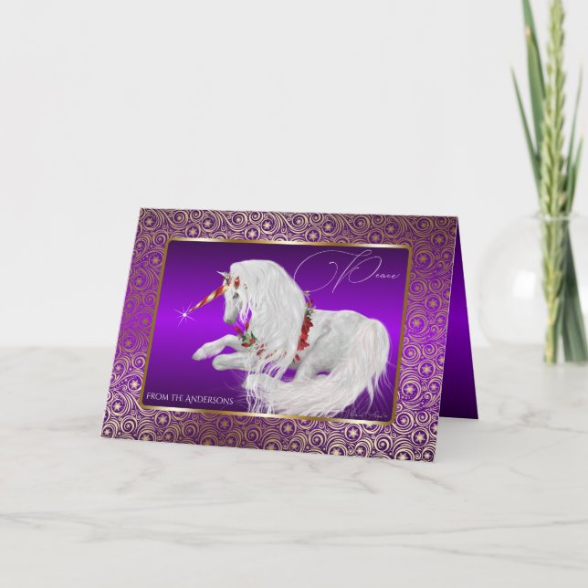 Beautiful Fantasy Christmas Unicorn Holiday Card (Front)