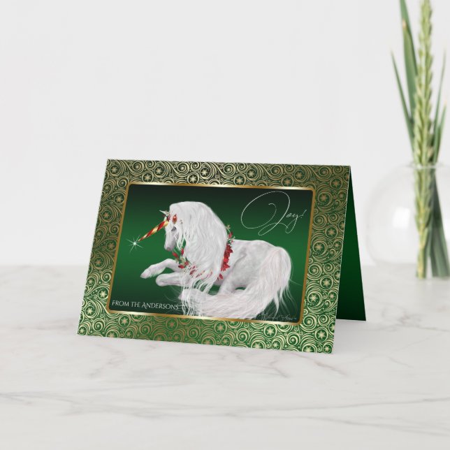 Beautiful Fantasy Christmas Unicorn Joy Card (Front)