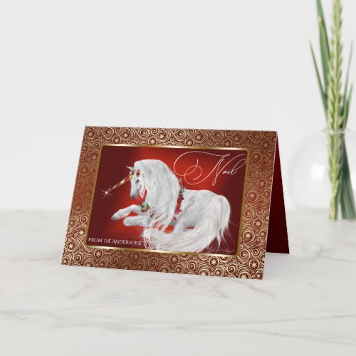 Beautiful Fantasy Christmas Unicorn Noel Holiday Card