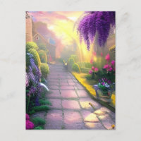 Beautiful Fantasy Cottage Garden Path   Postcard