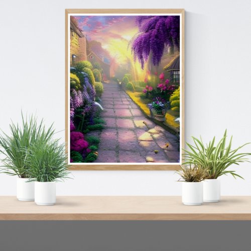 Beautiful Fantasy Cottage Garden Path    Poster