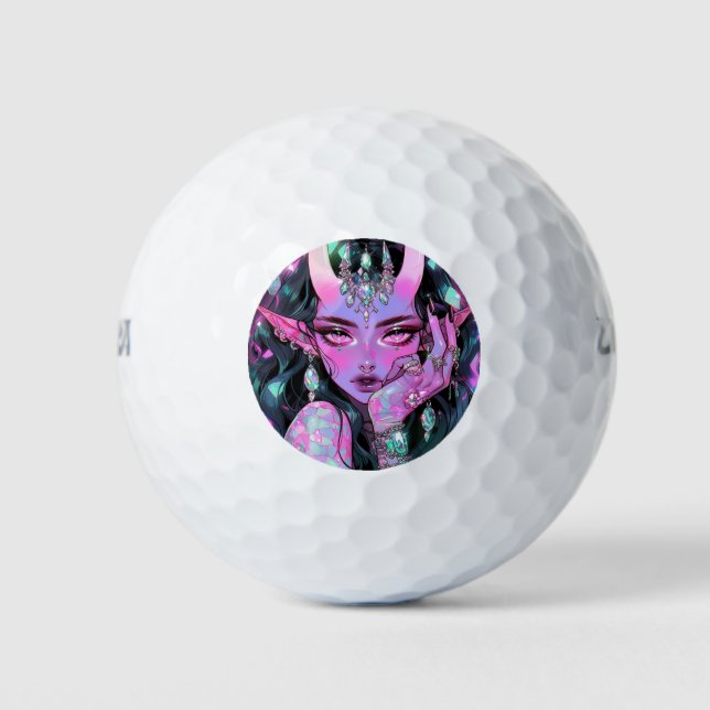 Beautiful Fantasy Demon Elf Anime Girl Golf Balls (Front)