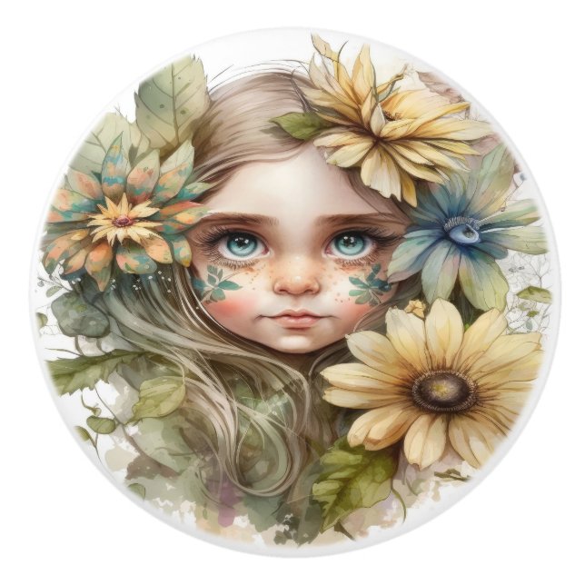 Beautiful Fantasy Floral Fairy Fairies Series  Ceramic Knob (Front)