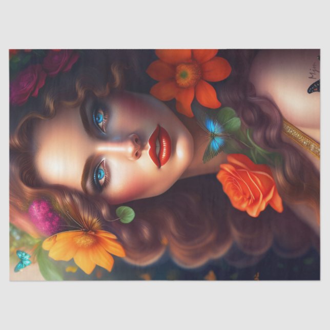 Beautiful Fantasy Flower Fairy Decoupage Tissue Paper (Front)