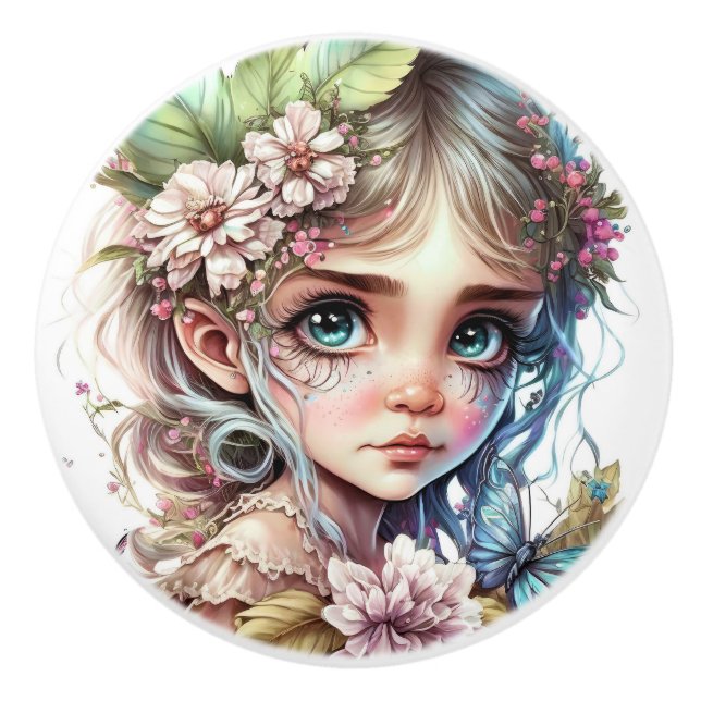 Beautiful Fantasy Flower Fairy Fairies Series  Ceramic Knob (Front)