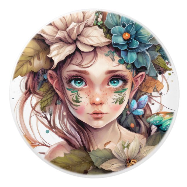 Beautiful Fantasy Flower Fairy Fairies Series  Ceramic Knob (Front)