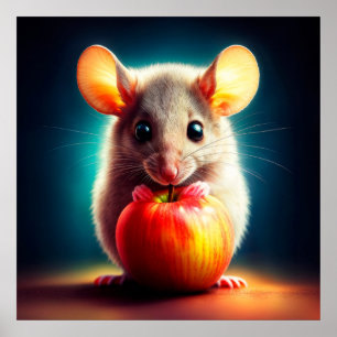 Beautiful fantasy furry animal red apple food poster