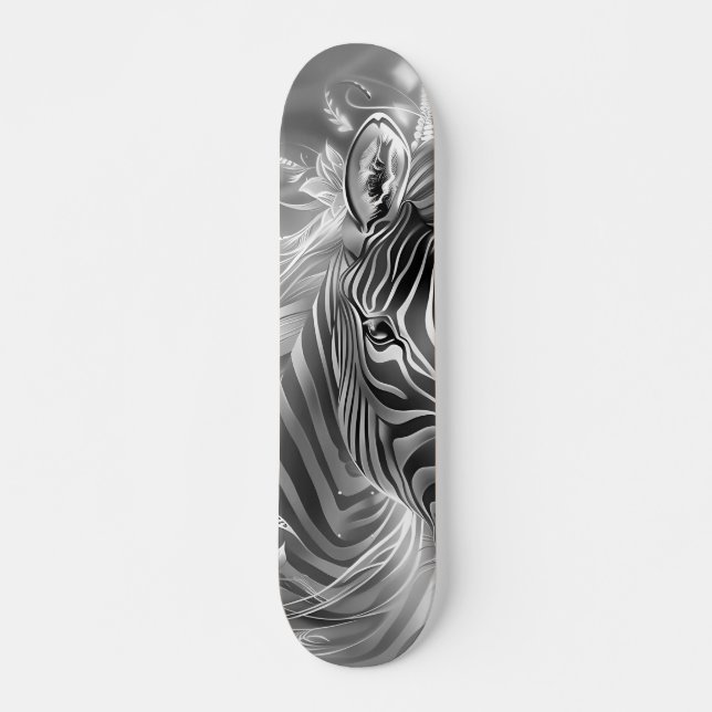 Beautiful Fantasy Gray Scale Zebra Skateboard (Front)