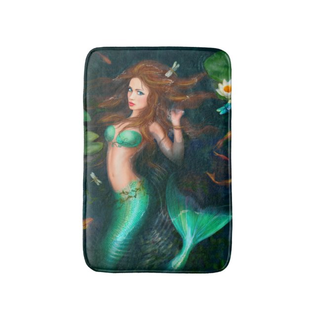 Beautiful Fantasy mermaid with lilies Bath Mat (Front Vertical)