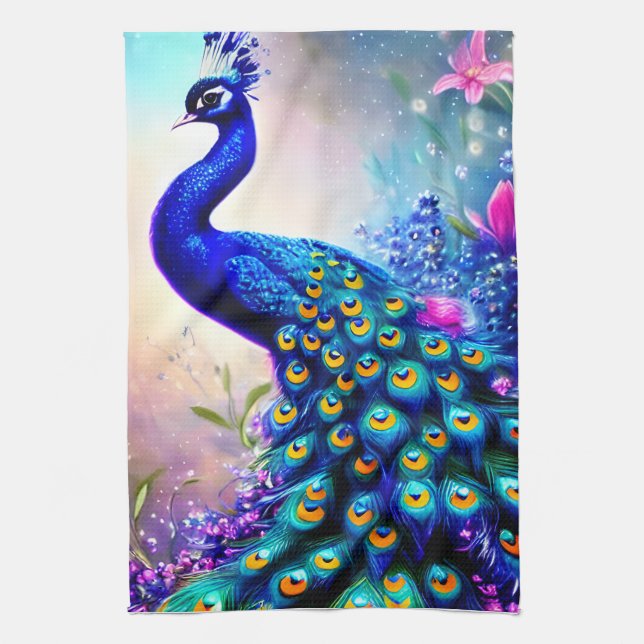 Beautiful Fantasy Peacock  Kitchen Towel (Vertical)