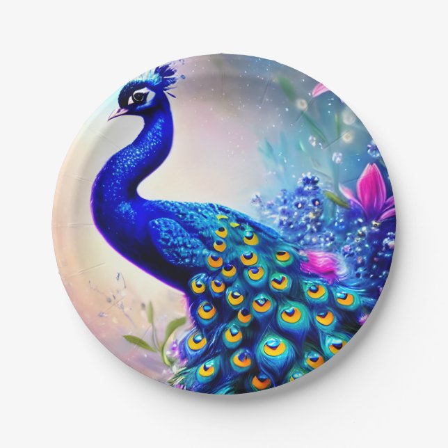 Beautiful Fantasy Peacock  Paper Plates (Front)