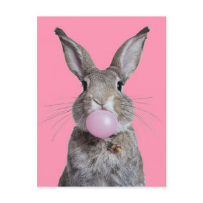 Beautiful Fantasy Rabbit Chewing Bubble Gum Postcard