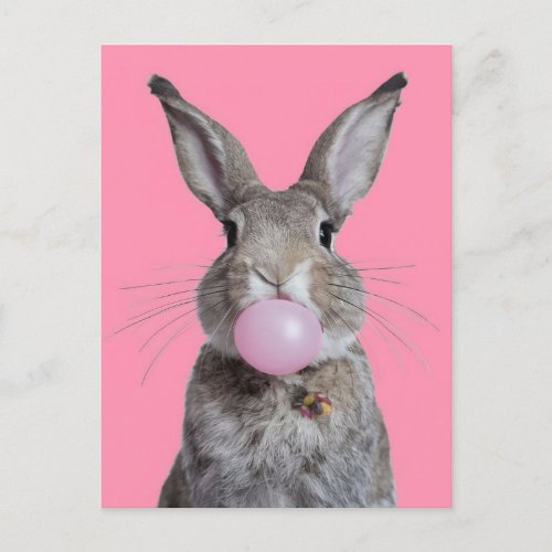 Beautiful Fantasy Rabbit Chewing Bubble Gum Postcard