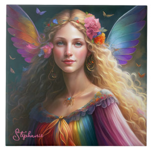 Beautiful Fantasy Rainbow Fairy Princess Ceramic Tile
