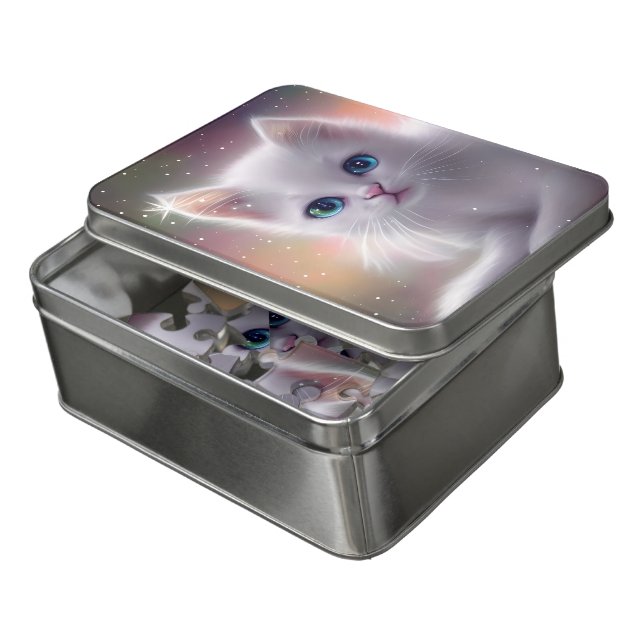 Beautiful Fantasy White Fluffy Cat  Jigsaw Puzzle (Lid Open)