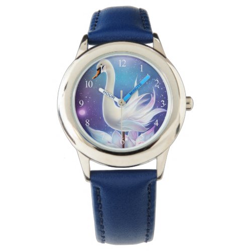 Beautiful Fantasy White Swan with Flowers Watch