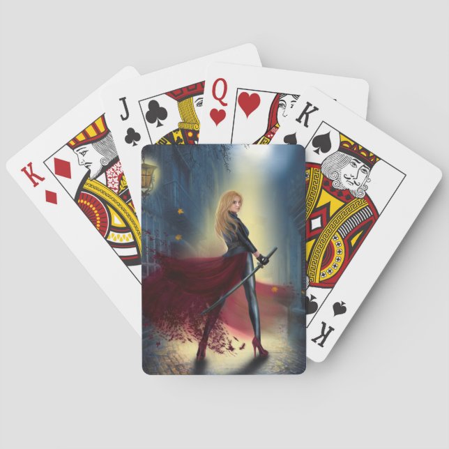 Beautiful fantasy Woman Warrior Princess on stree Poker Cards (Back)