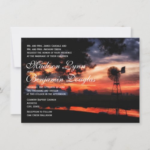 Beautiful Farm Windmill Sunset Wedding Invitations