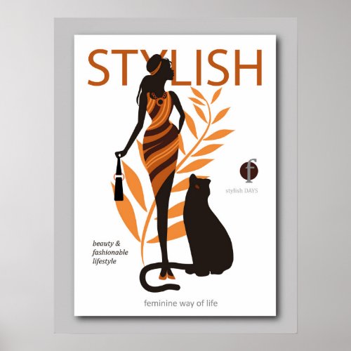Beautiful fashion african girl  big cat Panther Poster