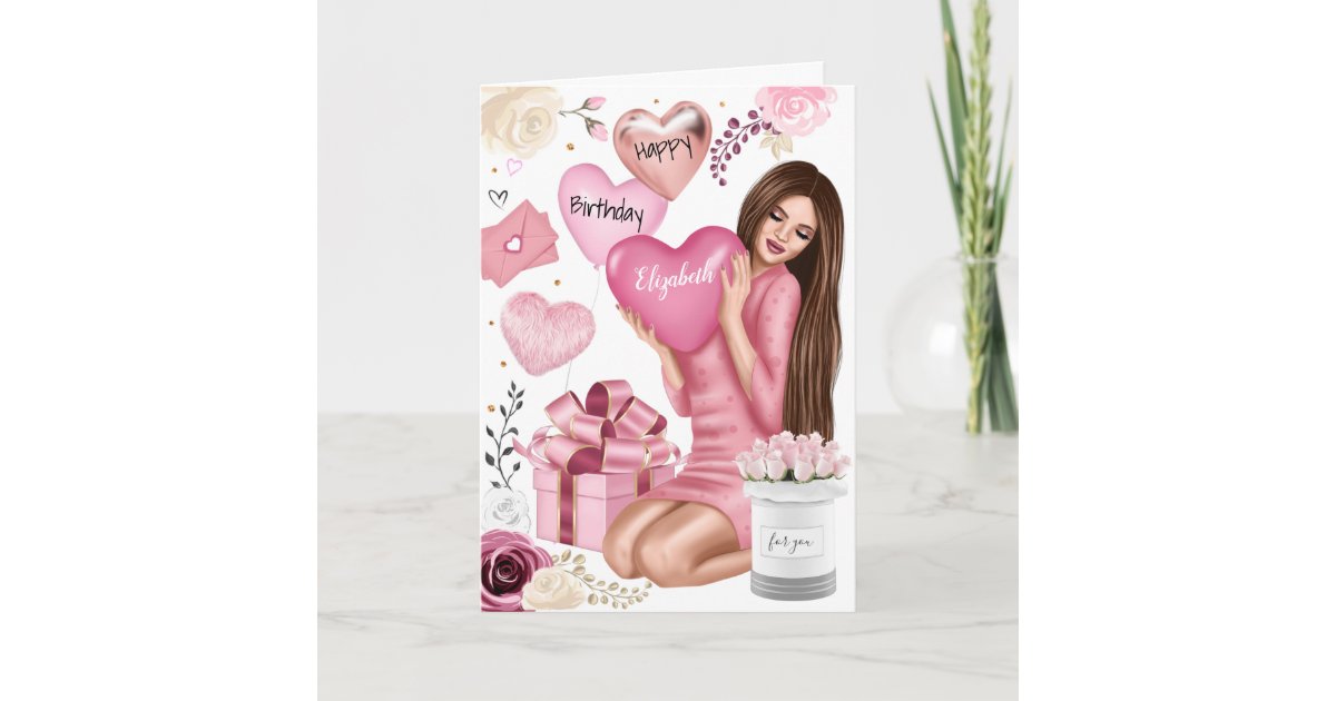 Beautiful Fashion Girl Happy Birthday Holiday Card | Zazzle