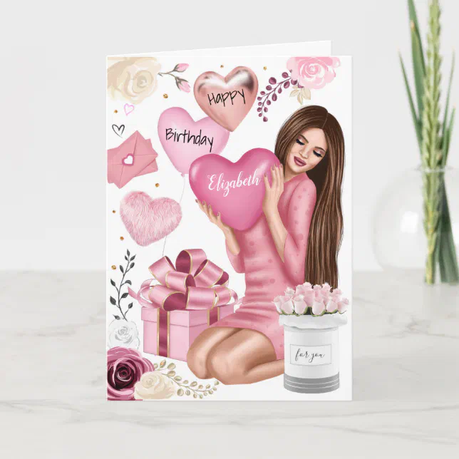 Beautiful Fashion Girl Happy Birthday Holiday Card | Zazzle