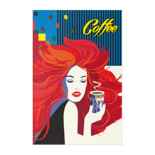 "Beautiful Fashion Woman and Coffee Cup" POP-ART Acrylic Print