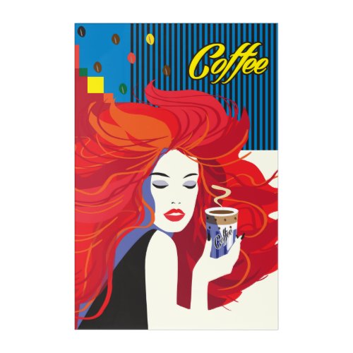 Beautiful Fashion Woman and Coffee Cup POP_ART Acrylic Print