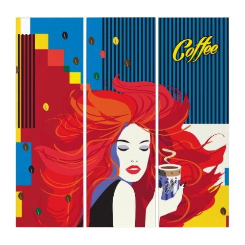 Beautiful Fashion Woman and Coffee Cup Pop_Art Triptych