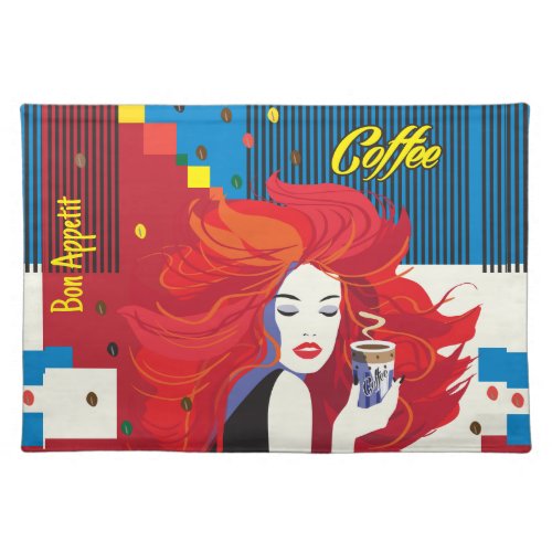Beautiful Fashion Woman and Coffee POP_ART Trendy Cloth Placemat